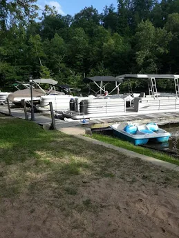 The boat docks on the property