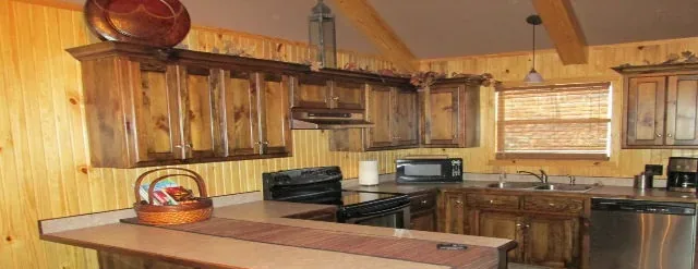 Cabin 9 kitchen with dark hickory cabinets
