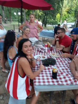 A cookout at the picnic tables
